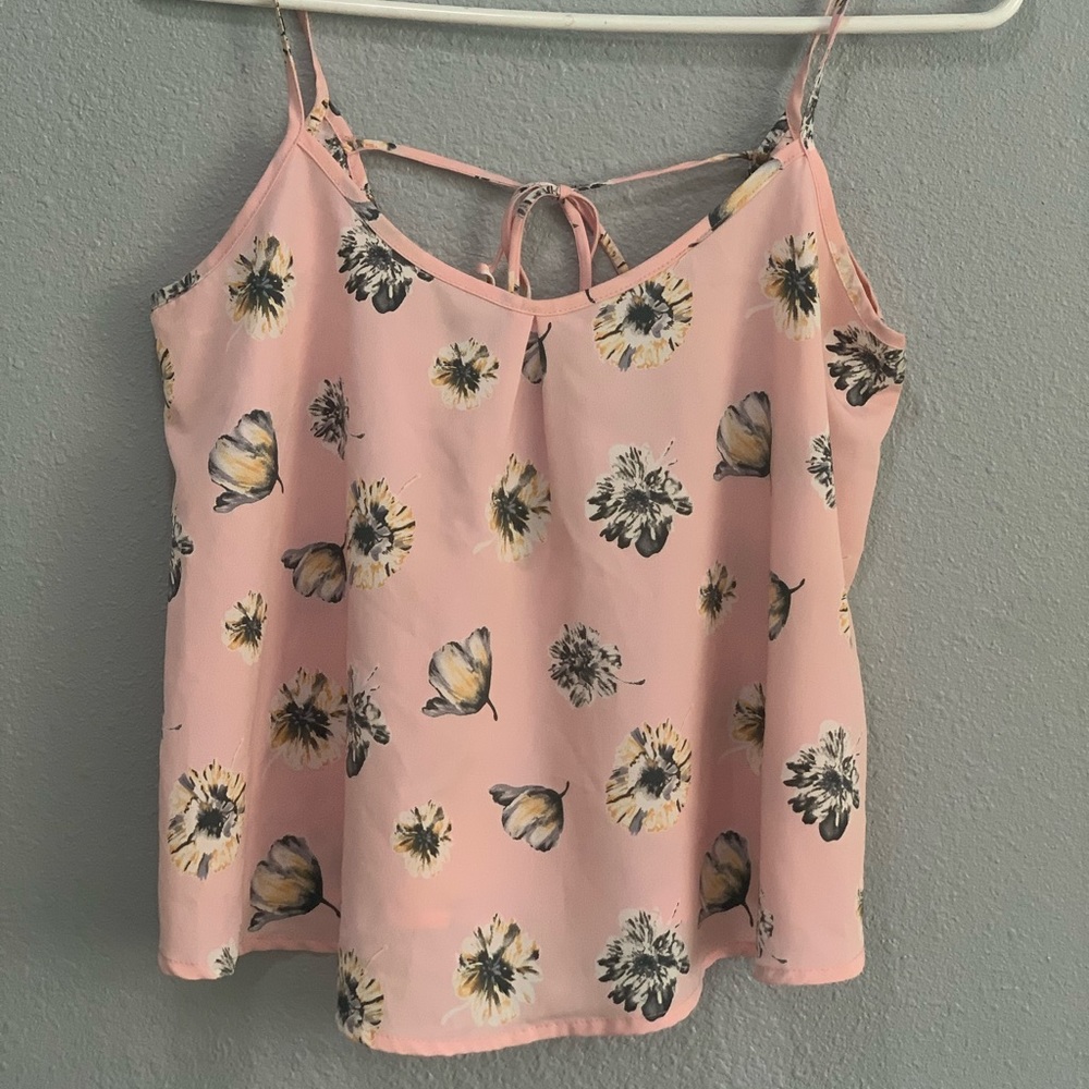 Pink Floral Top with Adjustable Bow in the Back